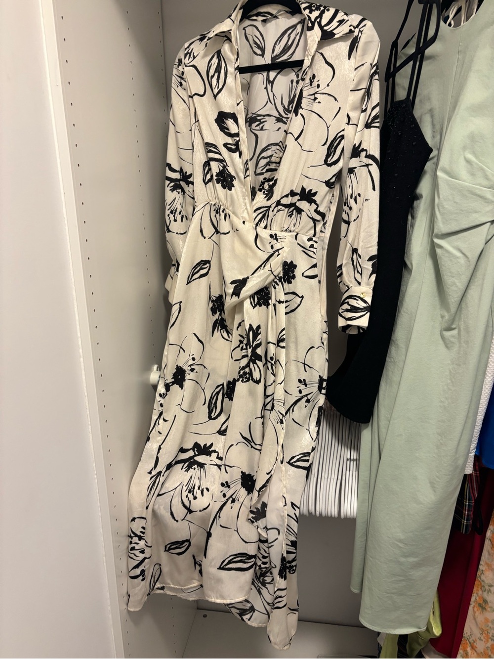 Zara Ivory Maxi Dress with Black Floral Print
